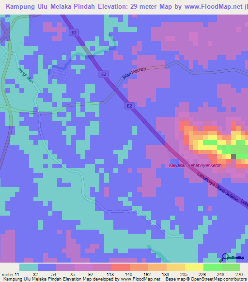 Kampung Ulu Melaka Pindah,Malaysia Elevation Map