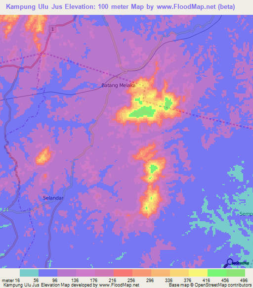 Kampung Ulu Jus,Malaysia Elevation Map