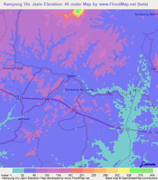 Kampung Ulu Jasin,Malaysia Elevation Map
