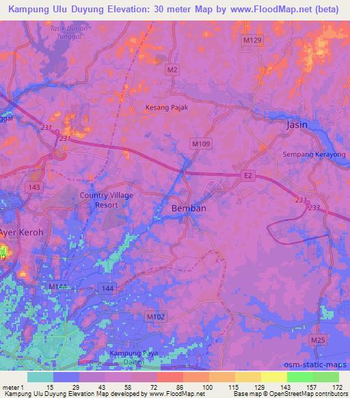 Kampung Ulu Duyung,Malaysia Elevation Map