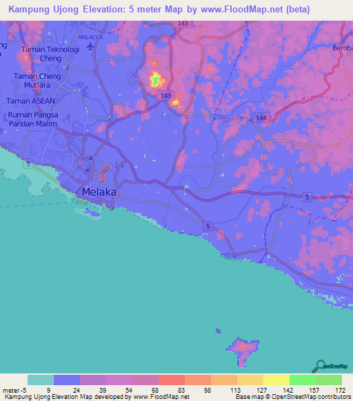 Kampung Ujong,Malaysia Elevation Map