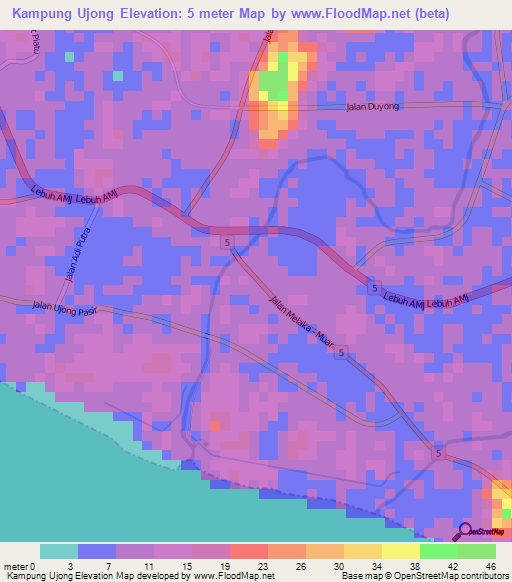 Kampung Ujong,Malaysia Elevation Map