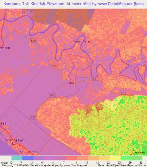 Kampung Tok Khalifah,Malaysia Elevation Map