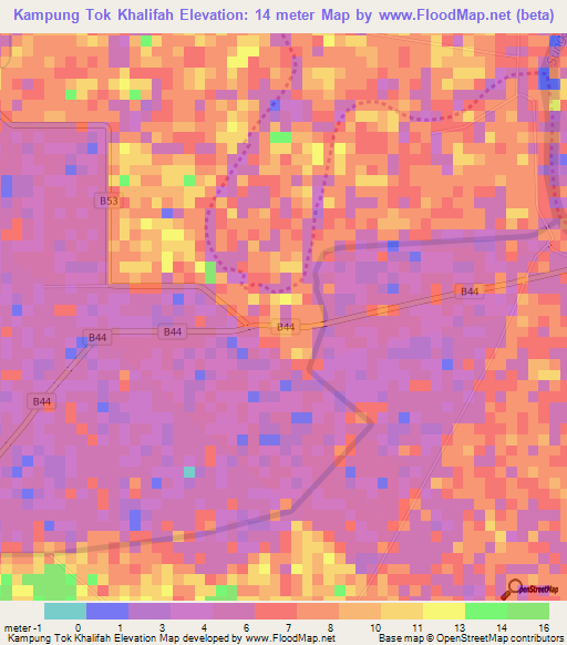 Kampung Tok Khalifah,Malaysia Elevation Map