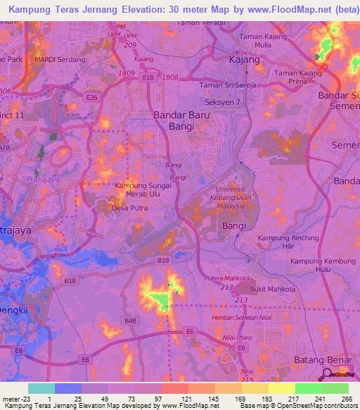 Kampung Teras Jernang,Malaysia Elevation Map