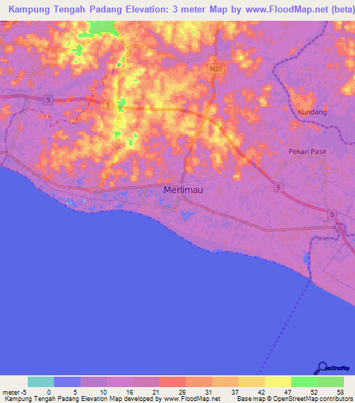 Kampung Tengah Padang,Malaysia Elevation Map