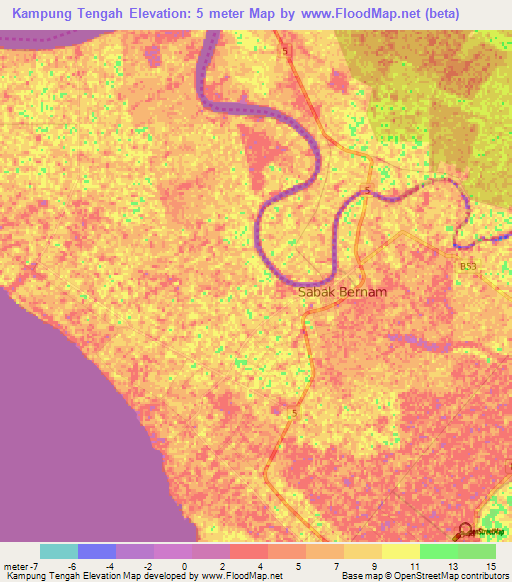 Kampung Tengah,Malaysia Elevation Map