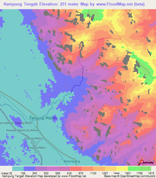 Kampung Tengah,Malaysia Elevation Map