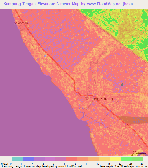 Kampung Tengah,Malaysia Elevation Map