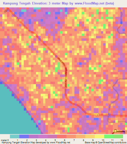 Kampung Tengah,Malaysia Elevation Map