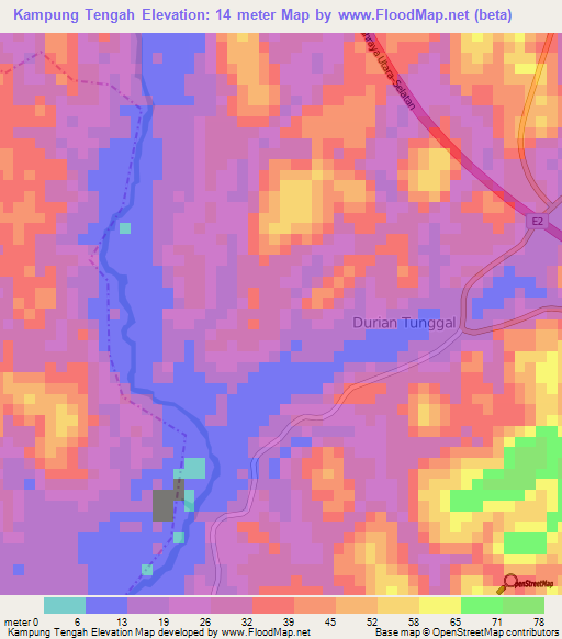 Kampung Tengah,Malaysia Elevation Map