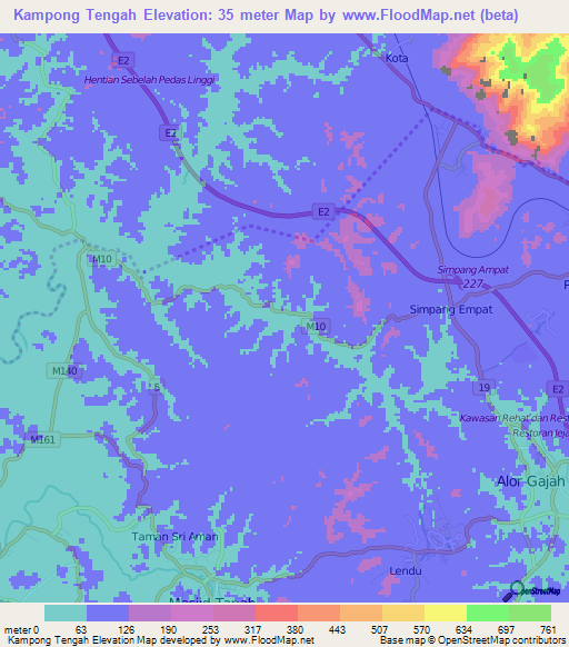 Kampong Tengah,Malaysia Elevation Map