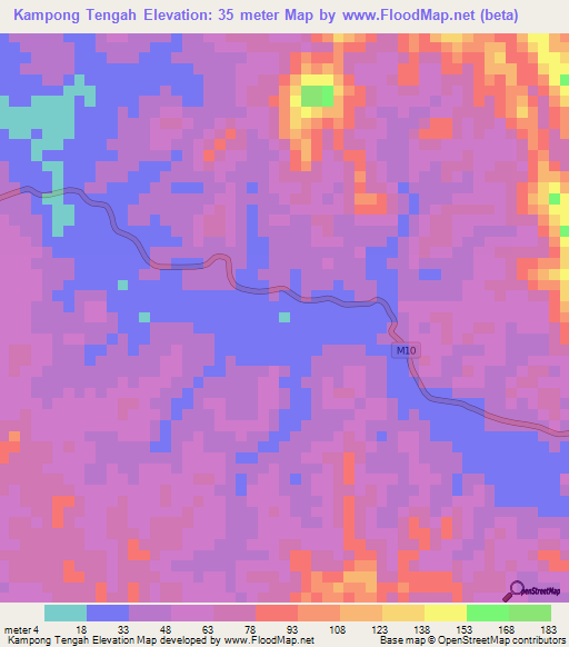 Kampong Tengah,Malaysia Elevation Map