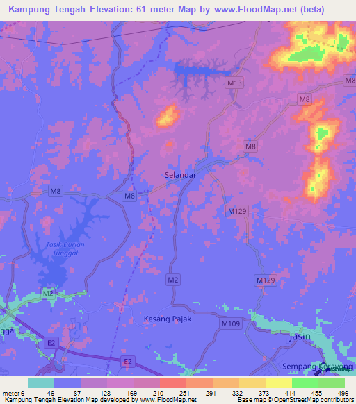 Kampung Tengah,Malaysia Elevation Map