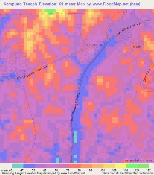 Kampung Tengah,Malaysia Elevation Map