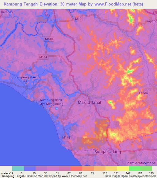 Kampung Tengah,Malaysia Elevation Map