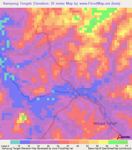 Kampung Tengah,Malaysia Elevation Map