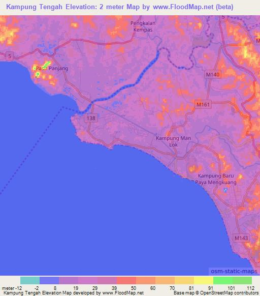 Kampung Tengah,Malaysia Elevation Map