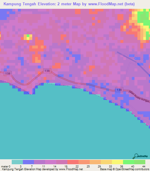 Kampung Tengah,Malaysia Elevation Map