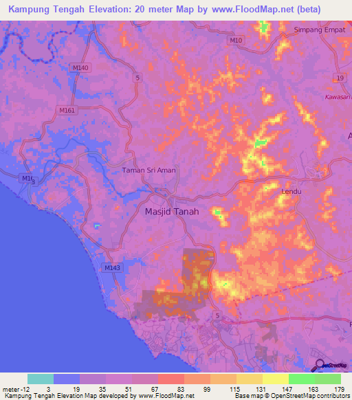 Kampung Tengah,Malaysia Elevation Map