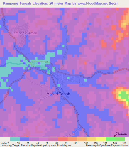 Kampung Tengah,Malaysia Elevation Map