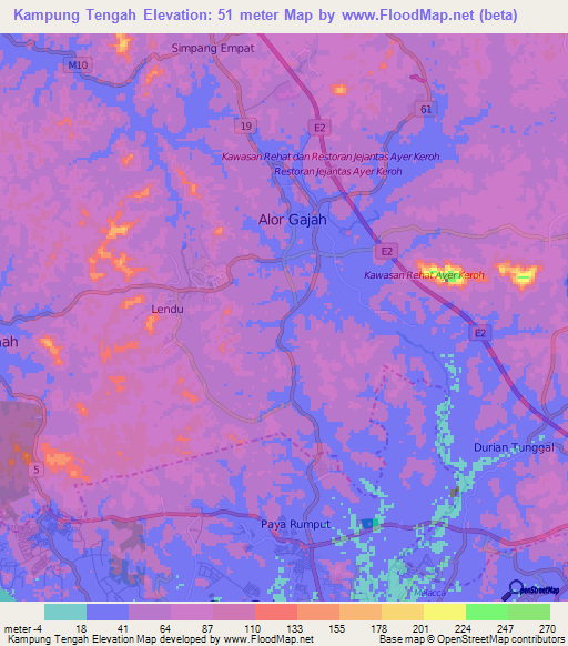 Kampung Tengah,Malaysia Elevation Map