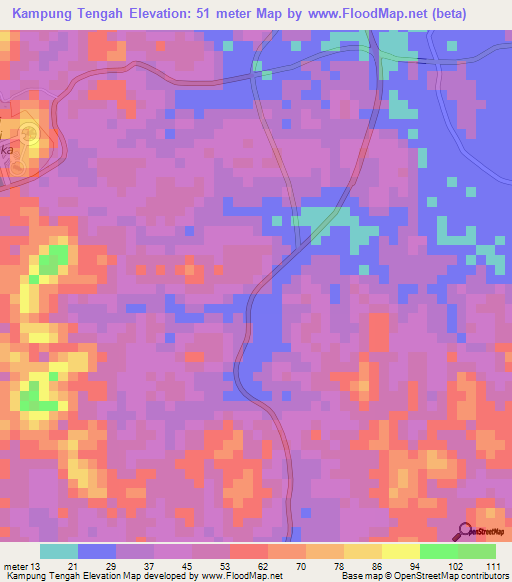 Kampung Tengah,Malaysia Elevation Map