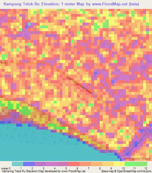 Kampung Telok Ru,Malaysia Elevation Map