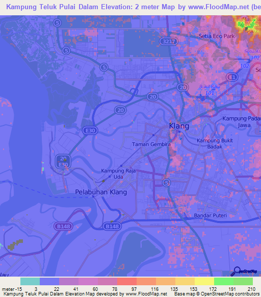 Kampung Teluk Pulai Dalam,Malaysia Elevation Map