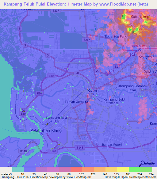 Kampung Teluk Pulai,Malaysia Elevation Map