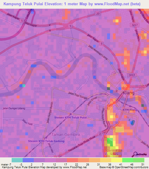 Kampung Teluk Pulai,Malaysia Elevation Map