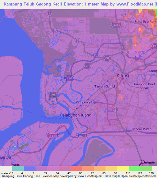 Kampung Teluk Gadong Kecil,Malaysia Elevation Map