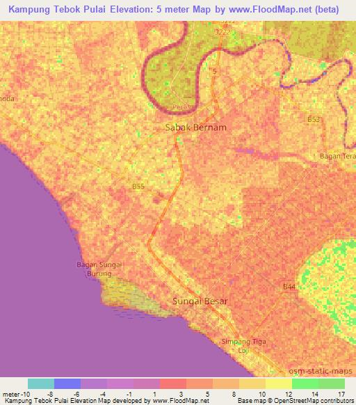 Kampung Tebok Pulai,Malaysia Elevation Map