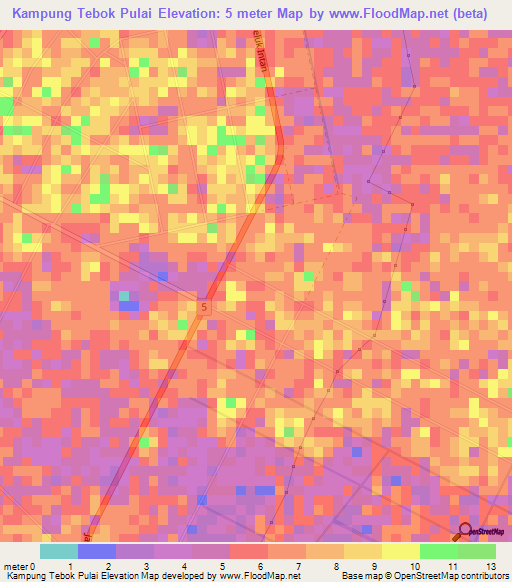 Kampung Tebok Pulai,Malaysia Elevation Map