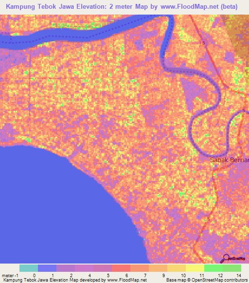 Kampung Tebok Jawa,Malaysia Elevation Map