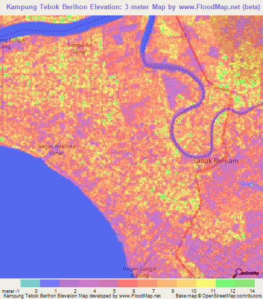 Kampung Tebok Berihon,Malaysia Elevation Map