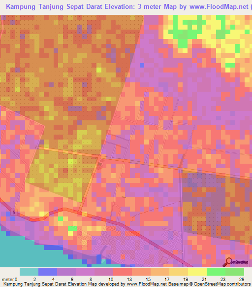 Kampung Tanjung Sepat Darat,Malaysia Elevation Map