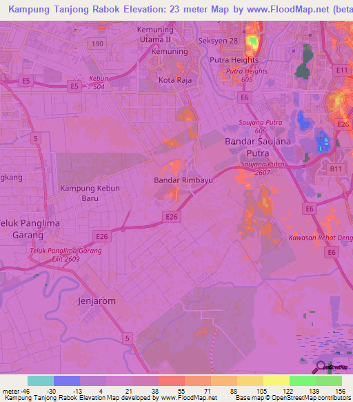 Kampung Tanjong Rabok,Malaysia Elevation Map