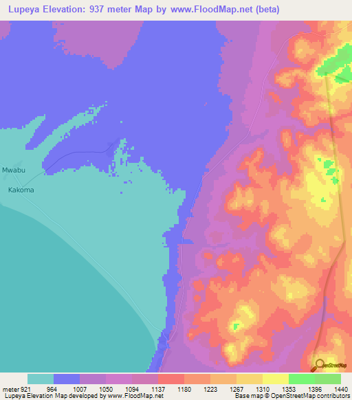 Lupeya,Zambia Elevation Map