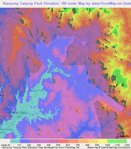 Kampung Tanjong Paoh,Malaysia Elevation Map