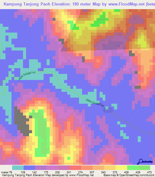 Kampung Tanjong Paoh,Malaysia Elevation Map