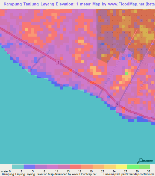 Kampung Tanjung Layang,Malaysia Elevation Map