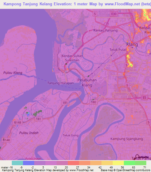 Kampong Tanjung Kelang,Malaysia Elevation Map