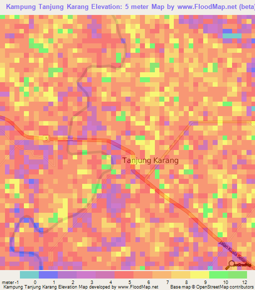 Kampung Tanjung Karang,Malaysia Elevation Map