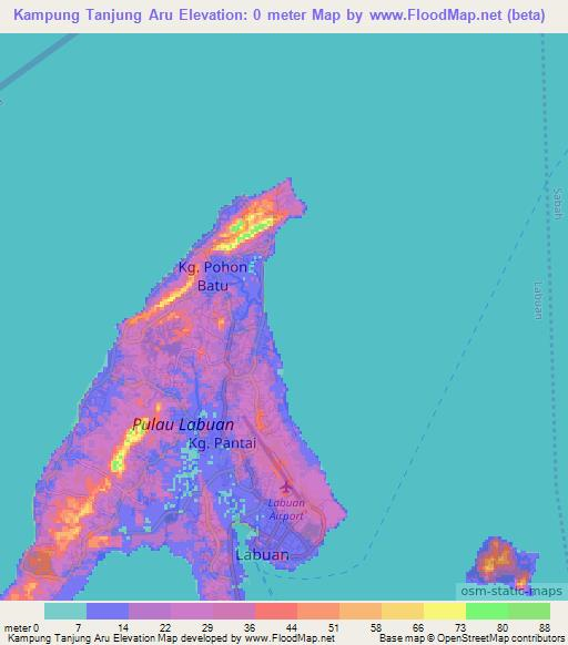 Kampung Tanjung Aru,Malaysia Elevation Map