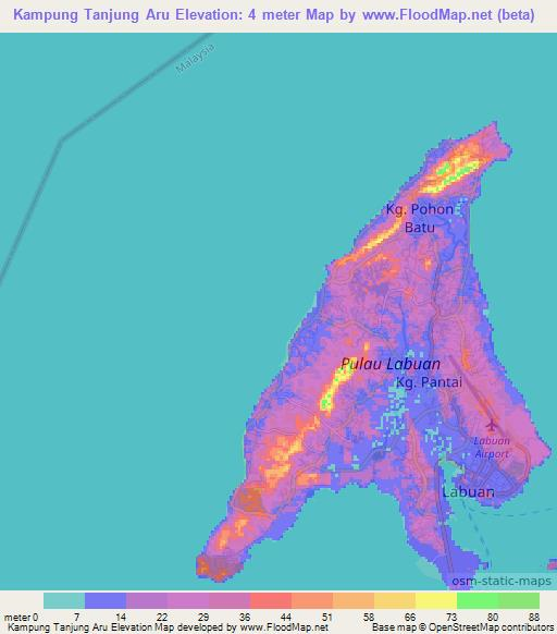 Kampung Tanjung Aru,Malaysia Elevation Map