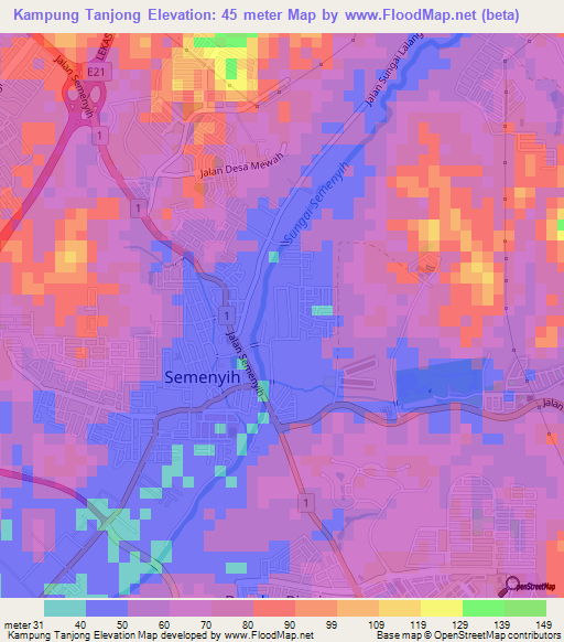 Kampung Tanjong,Malaysia Elevation Map