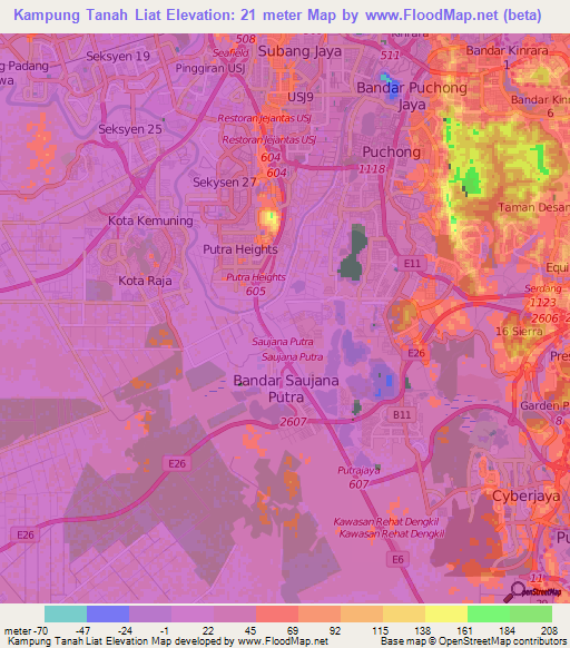 Kampung Tanah Liat,Malaysia Elevation Map