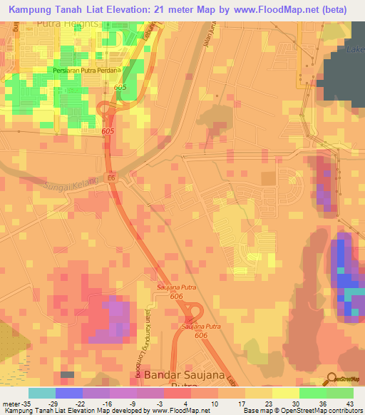 Kampung Tanah Liat,Malaysia Elevation Map