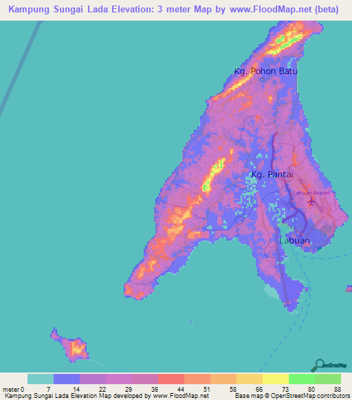 Kampung Sungai Lada,Malaysia Elevation Map